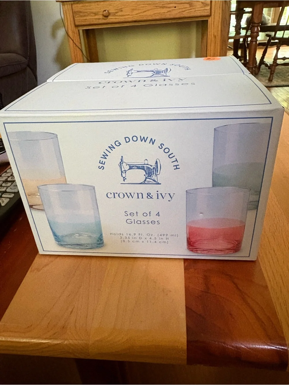 Sewing Down South Crown & Ivy Kiawah Set of 4 Old Fashioned Glasses 16.9‎ OZ NWT
